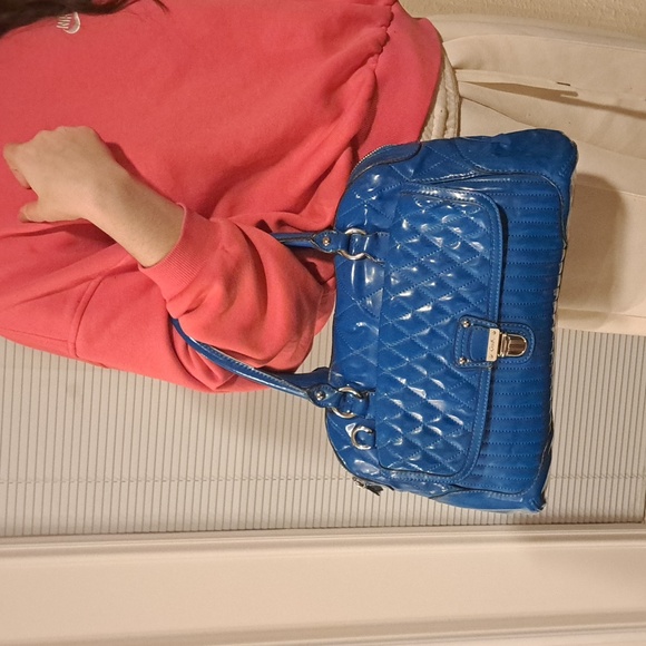 Coach Poppy Liquid Gloss quilted patent leather handbag teal or turquoise blue - Picture 5 of 16